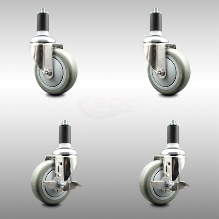 Service Caster 4 Inch 316SS Gray Poly Swivel 1-1/4 Inch Expanding Stem Caster Brake SCC, 2PK SCC-SS316EX20S414-PPUB-2-TLB-2-114